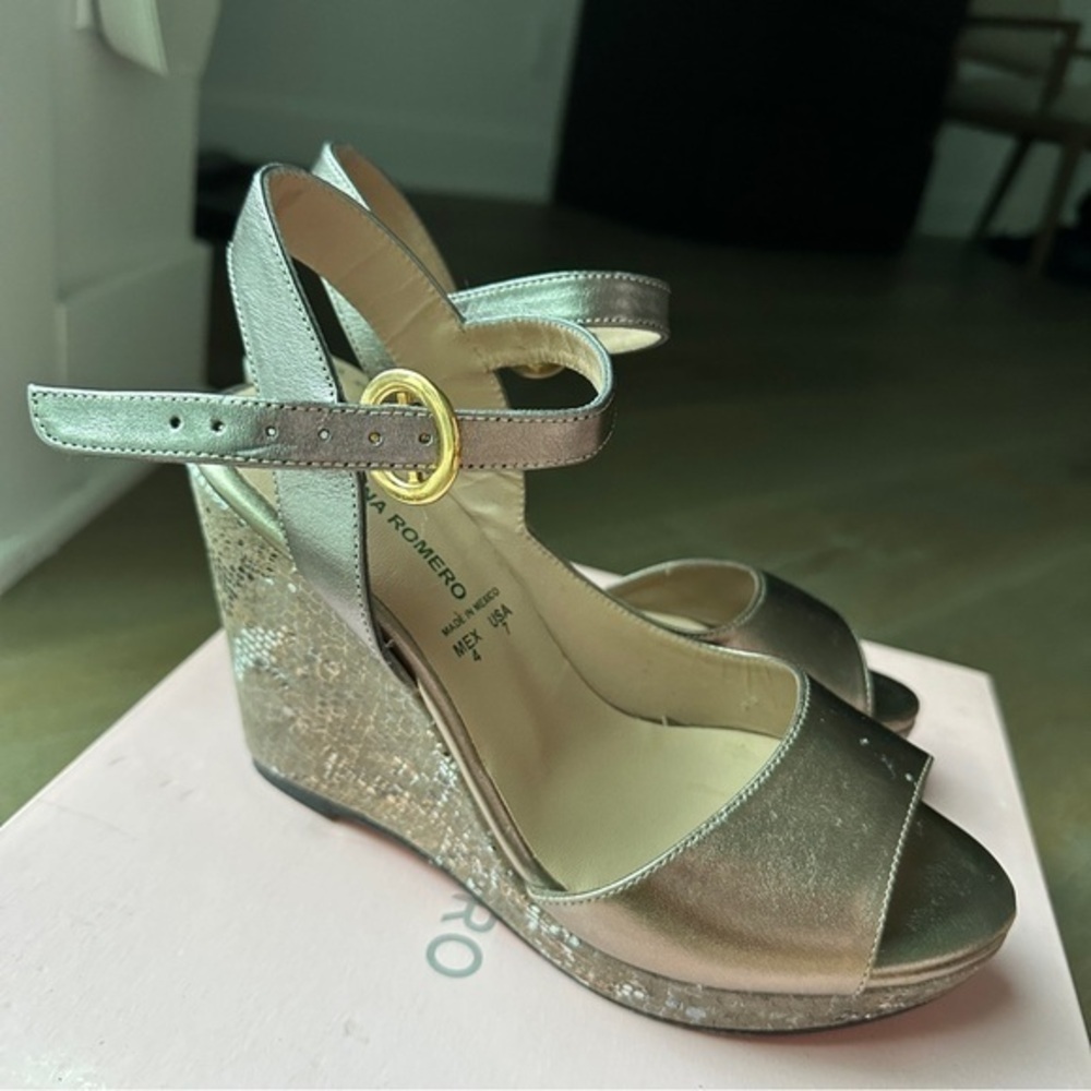 Silver Wedges- Handcrafted Leather - snake pattern- 7 Platform Shoes